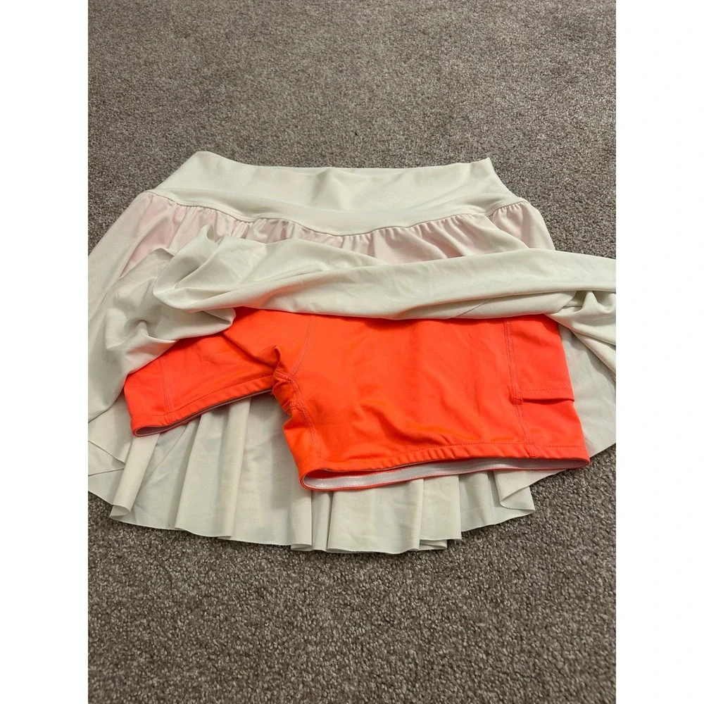 Edora Apparel Athletic Skort Womens M Cream Pink Orange Excellent Pleated Tennis